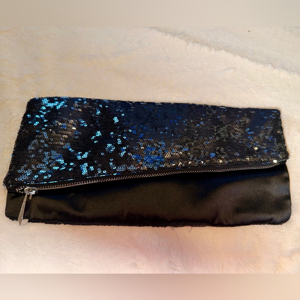 BCBGMaxAzria Black Satin & Sequin Clutch